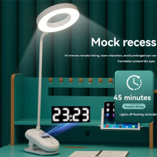 Lampe de Bureau LED à Pince pour Protection des Yeux avec Horloge, Lampe de Bureau pour Dortoir D'Étudiant, Lampe de Chevet pour Chambre à Coucher