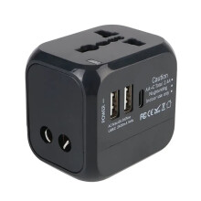 Universelles Reiseladegerät mit Netzsteckern für USA, EU, UK und Australien, Zwei USB-Anschlüssen und USB-C-Anschluss für Weltweites Reisen
