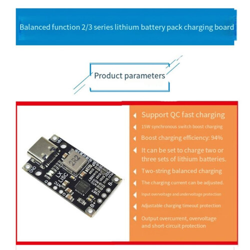 2Pcs USB 2S BMS 15W 8.4V 1.5A Lithium Battery Charger Boost Module with Balanced Support Fast Charge Indicator Type-C 1