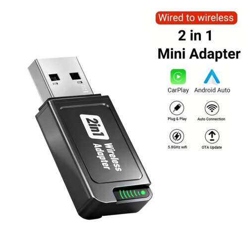 2-in-1 Wireless CarPlay Adapter Convert Wired CarPlay to Wireless Support CarPlay Android Auto Plug and  B 1