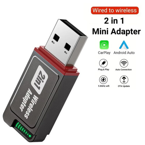 2-in-1 Wireless CarPlay Adapter Convert Wired CarPlay to Wireless Support CarPlay Android Auto Plug and  A 1