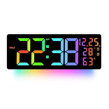 Orologio da Parete Digitale RGB di Grandi Dimensioni con 8 Colori, Luce Ambientale, Temperatura, Umidità, Data, 2 Sveglie, Orologio da Tavolo, Conto