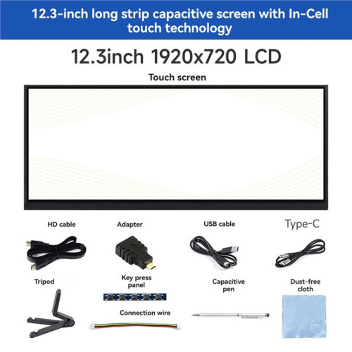 12.3-Inch 10 Point Capacitive Touch Screen IPS 1920x720 -Compatible Display 178 Full Viewing Angle for RPi 2