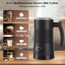 4-In-1 Electric Hot and Cold Foam Maker 400W Automatic Milk Foamer Machine for Coffee Cappuccino Latte US Plug Black