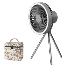 10000mAh Campingventilator Wiederaufladbarer Tischventilator Tragbarer Kabelloser Deckenventilator mit Powerbank LED-Beleuchtung Hellgrau