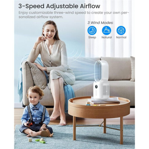 Ventilador de Mesa, Ventilador de Mesa Sem Lâminas de 13 Polegadas, Ventilador Oscilante com 3 Velocidades e Luz Noturna, Ventilador de Mesa 1