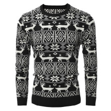 (Black,M)Xmas Herren Weihnachtspullover Retro Vintage Pulli Schneeflocke Strick Strickwaren Tops