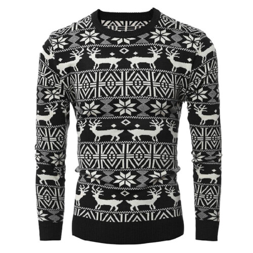 (Black,M)Xmas Herren Weihnachtspullover Retro Vintage Pulli Schneeflocke Strick Strickwaren Tops