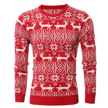 (Red,XL)Xmas Herren Weihnachtspullover Retro Vintage Pulli Schneeflocke Strick Strickwaren Tops