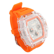 Reloj con caja transparente 50M 44.3x52mm correa naranja