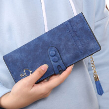 (Blue) Card Women Leather Holder Long Trifold Wallet Clutch Checkbook Purse Tassel