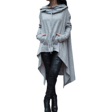 (Grey, 3XL) Kapuze Sweatshirt Damen Pulli Long Hoodie Asymmetrisch Mantel Pullover Sweater