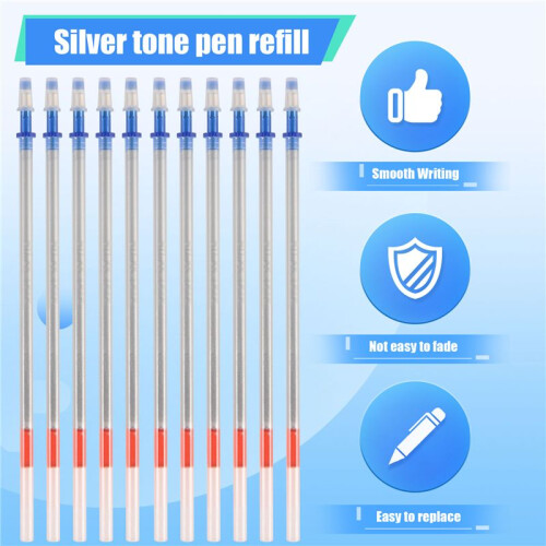 20 Pcs 0.7mm Tip Gel Silver Tone Ink Pen Refill Replacement 2