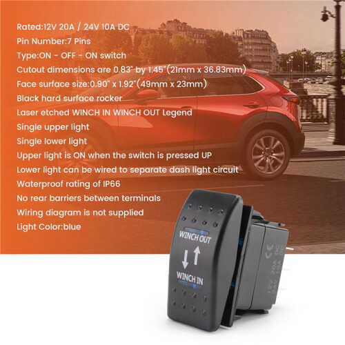 12V 20A Winch In Winch Out -OFF- Rocker  7 Pin LED 2