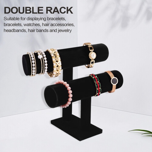 2-Tier Bangle Bracelet Display Holder T-Bar Stand Black 1