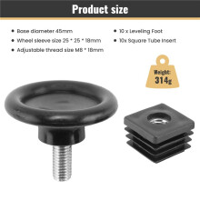 10 Sets 45mm Base Dia Adjustable Leveling Foot 25mmx25mm Square Tube Insert Kit