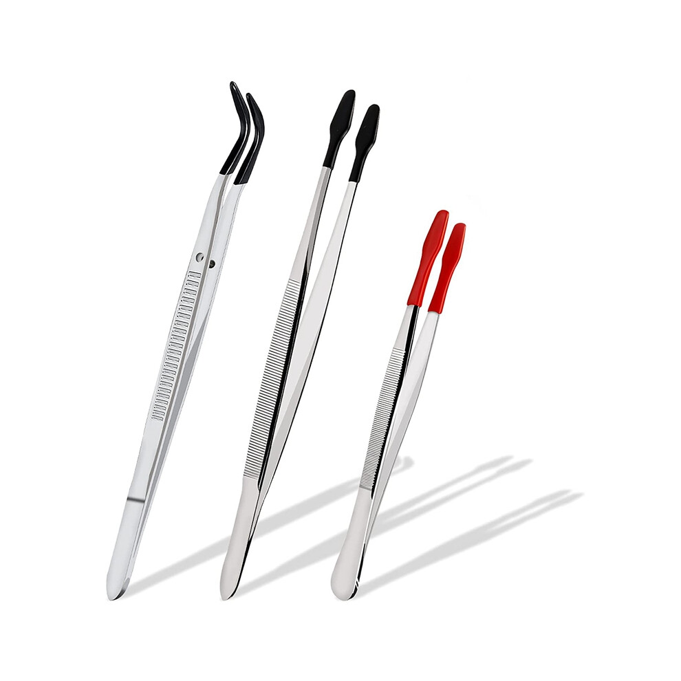 Torribaly 3Pcs Tweezers Precision Set Coated Long Tweezers, For Laboratory Industry Hobby Tweezers Pliers Jewelry Tools
