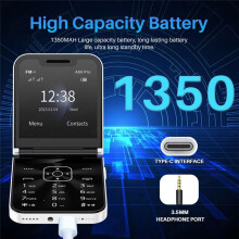 I15 PRO Flip Phone Dual SIM Card GSM Automatic Call Recording 2.4 Inch Screen Foldable Mobile Phones Type-C White