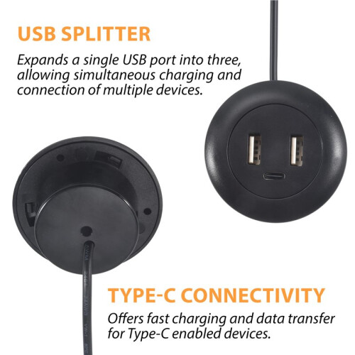 Desktop Hole Embedded USB Hub Type-C USB Charger 3 in 1 Splitter 2