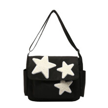 Bolso de Mensajero para Mujer Diseño de Estrella Bolso de Mensajero Lindo Ajustable con Bolsillos Laterales Bolsos de Hombro con Cremallera Negro