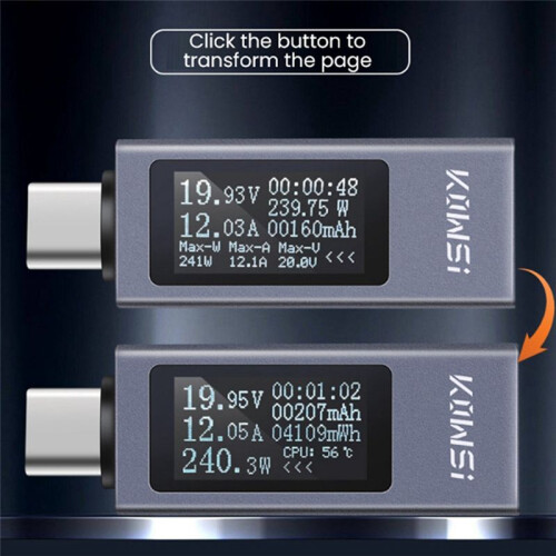 KOWSI Type-C Multi-Function Digital Display Ammeter Power Meter  4-30V 12A Voltmeter Ammeter Capacity Tester KWS-2301C 2