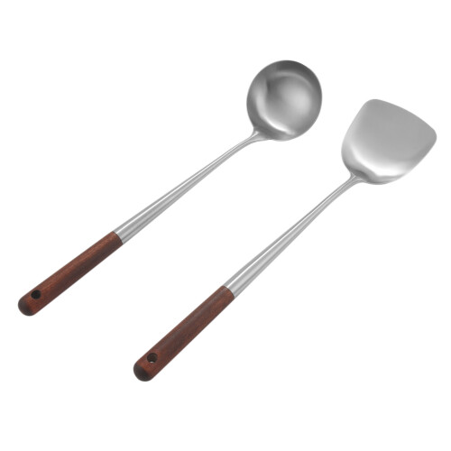 EspáTula Wok e Conjunto de Ferramentas de Concha, EspáTula de 17 Polegadas para Wok, EspáTula Wok de AçO InoxidáVel