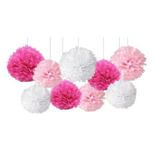 9 Peças/Conjunto de Pompons de Papel de Seda Mistos, Pompons, Flores, Decoração para Festa de Casamento (Rosa)
