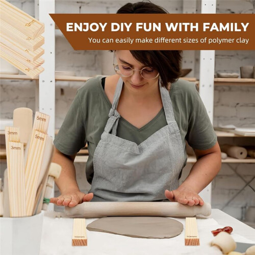 10 Pcs Pottery Teaching Rolling Mud Stick Guide Set, 5 Size Mudboard Guide Wooden Strips, Pottery Tool Clay Tools 1