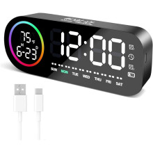 Digitale Wekker met 7-Kleurig Nachtlampje, 4 Helderheidsniveaus, Groot LED-Temperatuurdisplay, Spraakbediening, 12/24 Uur