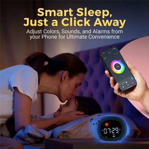 Controlled Clock for Kids + Nightlight + Sound Machine - Color Changing Light, USB Plug, 12/24H, Routine Trainer 1
