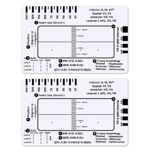 2pcs ECG 7 Step Ruler,ECG 7 Step Ruler for ECG/EKG Interpretation,ECG Reference Guide Ruler,EKG Calipers Measuring Tool