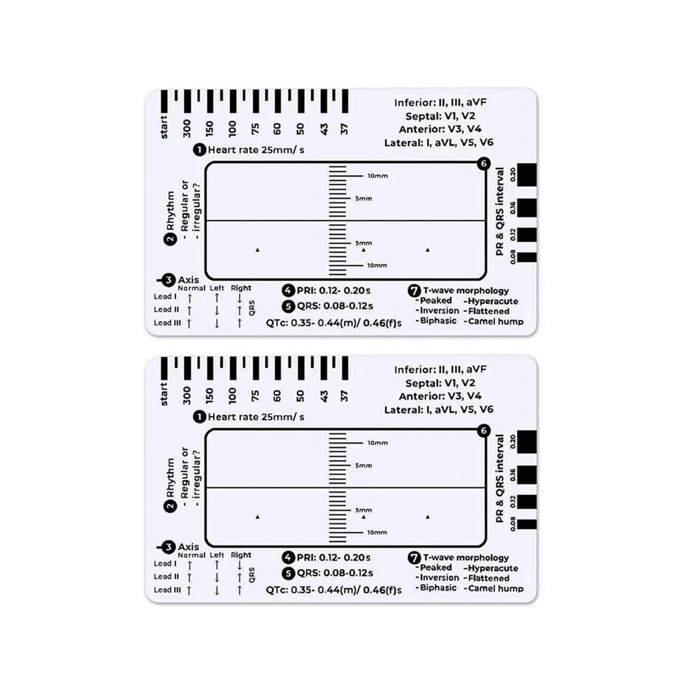2pcs ECG 7 Step Ruler,ECG 7 Step Ruler for ECG/EKG Interpretation,ECG Reference Guide Ruler,EKG Calipers Measuring Tool