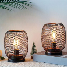 2Pcs Metal Cage Table Lamp Round Shaped LED Lantern Battery Powered Cordless Lamp for Weddings Party Home Decor Candle