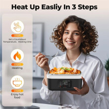 Lancheira Elétrica Isolada Sem Fio - Lancheira com Aquecimento de 60 W 1 L Lancheira de Aço Inoxidável Aquecedor de Alimentos B