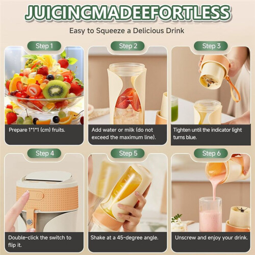 Portable Blender Cup 450ml Multi-Function Blender with Ice-Crushing,USB-C Rechargeable,Fruit Veggie Juicer Cup 2