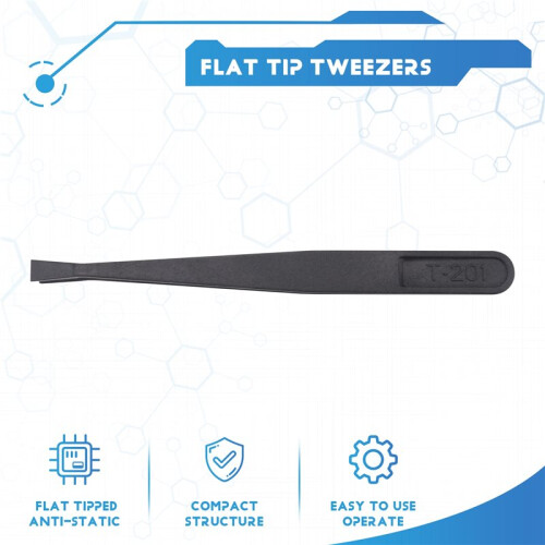 Manual Tool Black Plastic Flat Tip Anti-static Tweezers 1