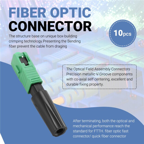 10pcs Ftth Embedded Quick Connector SC/APC Green Plastic Fiber Optic Connector 2