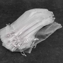 50pcs White Drawstring Organza Folding Hand Fan Pouch Party Wedding Favor Gift Bags