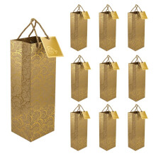 Wine Bags, Paper Wine Bag 10 Pcs Gift Wine Bags with Handles, Single Bottle Paper Wine Bag Bulk for Christmas, Party, Shopping, Retail