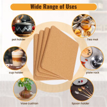 High Density Thick Square Cork Pad for Hot Dishes, 8 Inch Heat Resistant Multifunction Cork Coaster, Cork Hot Pads