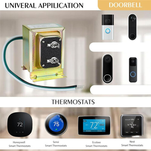 Trasformatore per Campanello 24 V CA 40 VA, per Videocitofono e Termostati Ring Cablati, Alimentatore per Campanello Cablato 2