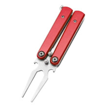 Alloy Forks Divot Repair Tool,Metal Foldable Butterfly Divot Tool with Bottle Opener, Course Gift Red