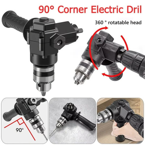 90 Right Angle Drill Adapter - Keyed Chuck Corner Attachment for Tight Space Drilling & Repair