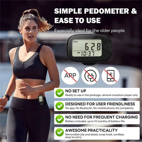 Walking Pedometer Clip  Step Counter LCD Display Accurate Step Tracker Electronic Pedometer for Walking Running Sports 2