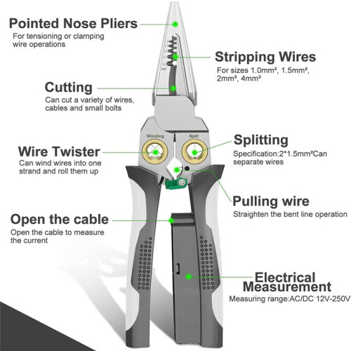 8 in 1 Wire Stripper Twister for Cutting and Pulling Wires, Cable Scissors,Voltage Tester 1