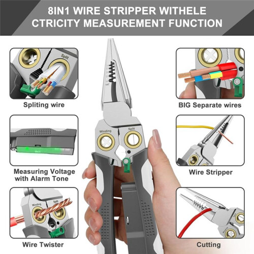 8 in 1 Wire Stripper Twister for Cutting and Pulling Wires, Cable Scissors,Voltage Tester 2