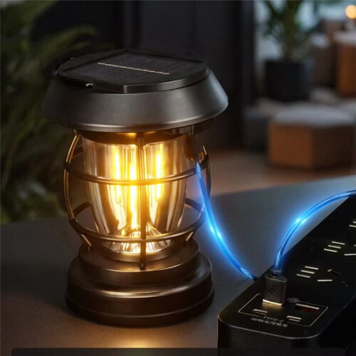 Vintage Solar Powered Camping Lantern,Handheld Outdoor Light for Hiking, Emergency, Adjustable Brightness 1