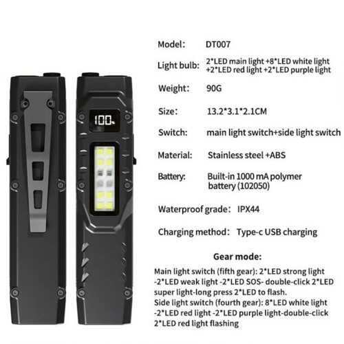 Portable Flashlight, Rechargeable Flashlight, Flashlight Work Light Torch Inspection Lights for Camping 2