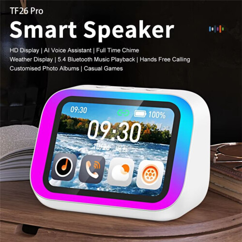 Intelligent Large Screen  Clock Speaker with Temperature Display Control Table Speaker FM Office Decor White 2