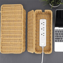 2Pack Cable Management Box, Handwoven Imitation Rattan Cord Organizer Box, Decorative Cord Hider Box
